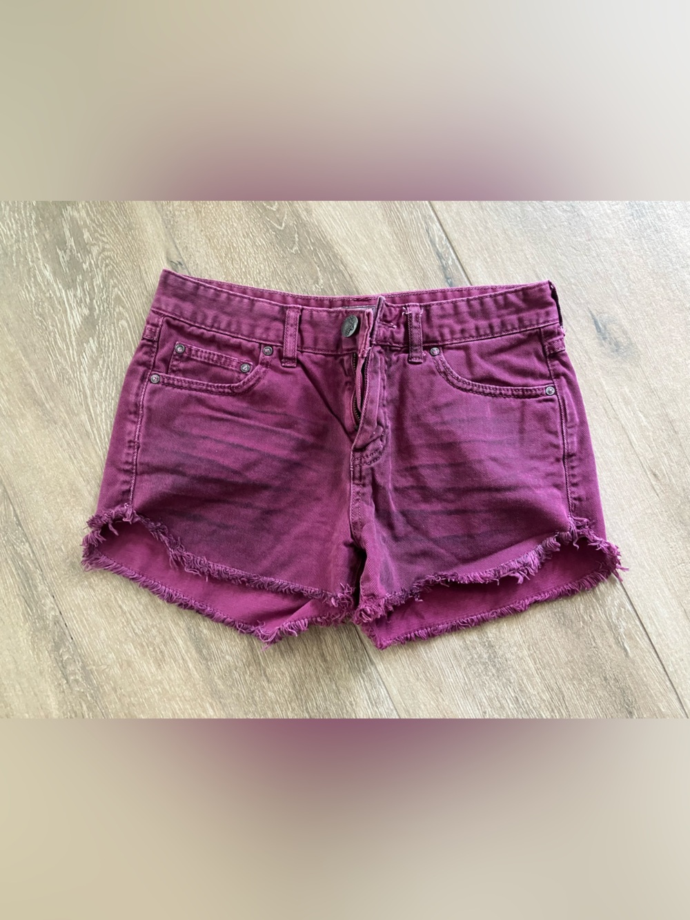 Free People Plum Frayed Hem Denim Shorts